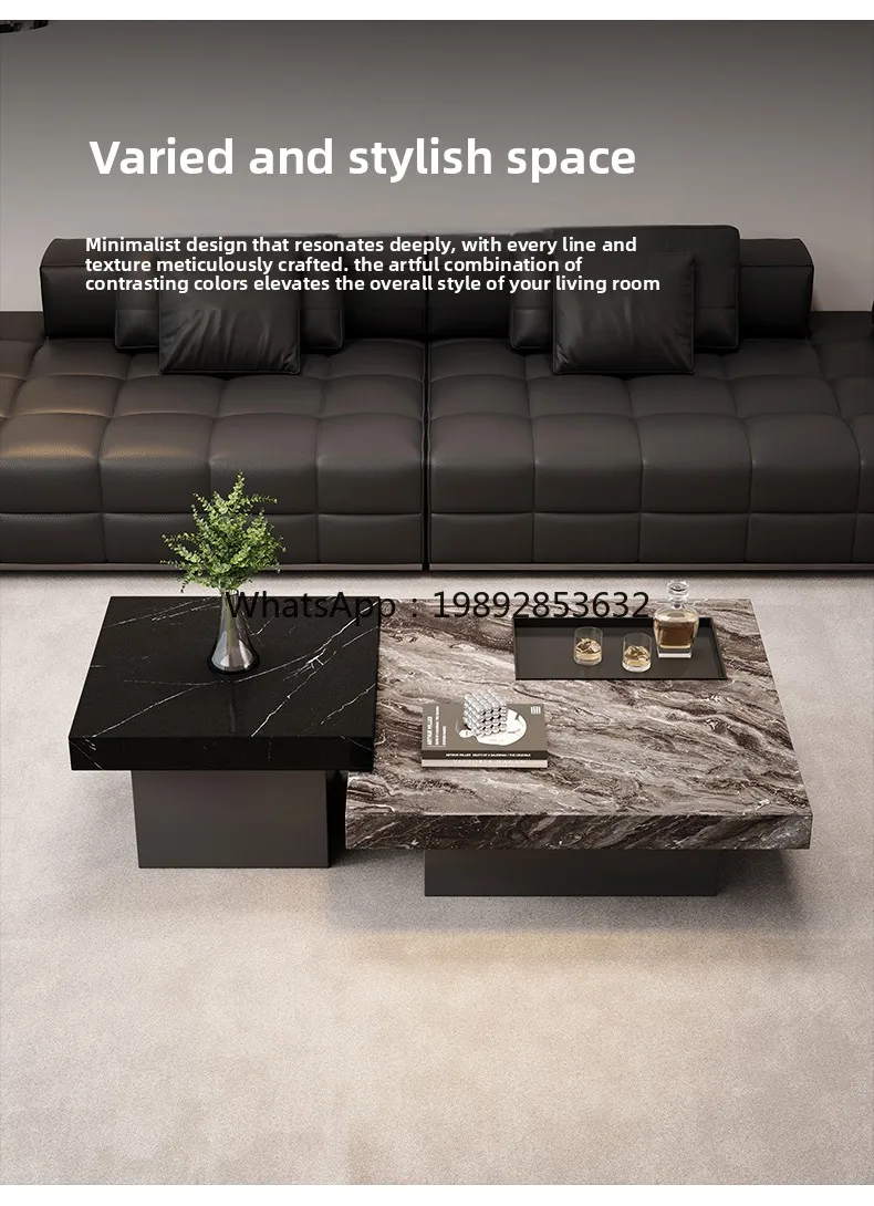 YFY Italian Minimalist Rock Plate Coffee Table Room Home Small Apartment High Low Square Coffee Table