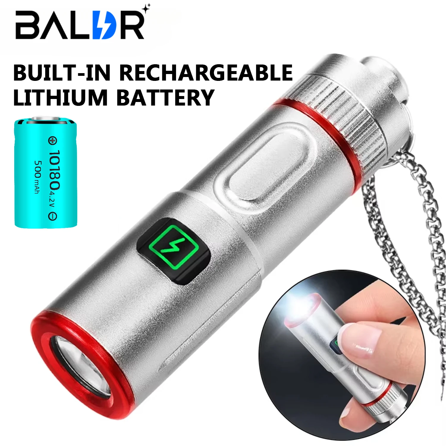 Titanium Alloy Mini LED Flashlight Type-c USB Rechargeable EDC Outdoor Tool Tactical Camping Emergency Lamp with Necklace