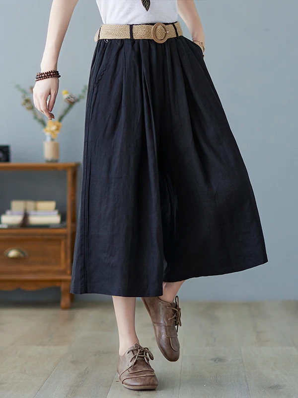 Retro Künstlerische Baumwolle Leinen Breite Bein Hosen Frauen Lose Hosen Rock Casual Vielseitige Abnehmen Sieben-Fuß Hosen