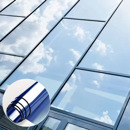 One Way Vision Silver Blue HD PET Solar Window Tint Roll Anti UV Heat Insulation Privacy Film DIY Install For Building Home Offi