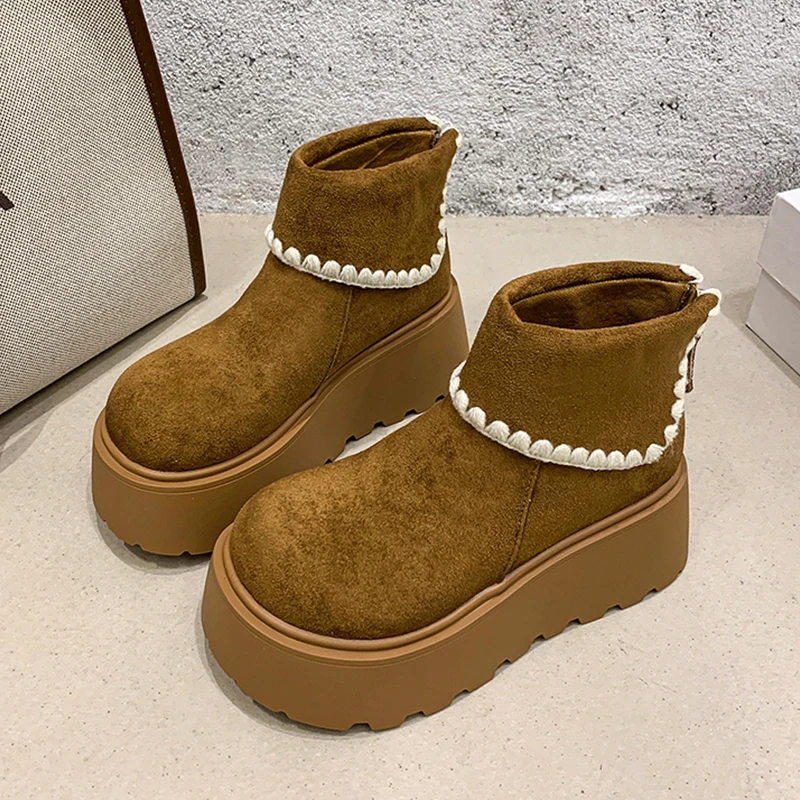 

Женские короткие ботинки на плоской подошве и платформе, спортивные кроссовки, женская обувь, зима 2025 г., модная обувь для бега и ходьбы, замшевые ботинки челси Mujer