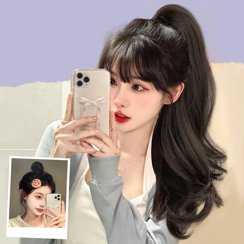synthetic wig Natural Women Fluffy Long Curly High Ponytail Grab Clip Wig Hottie Girls Invisible Waves Horsetail Extensions