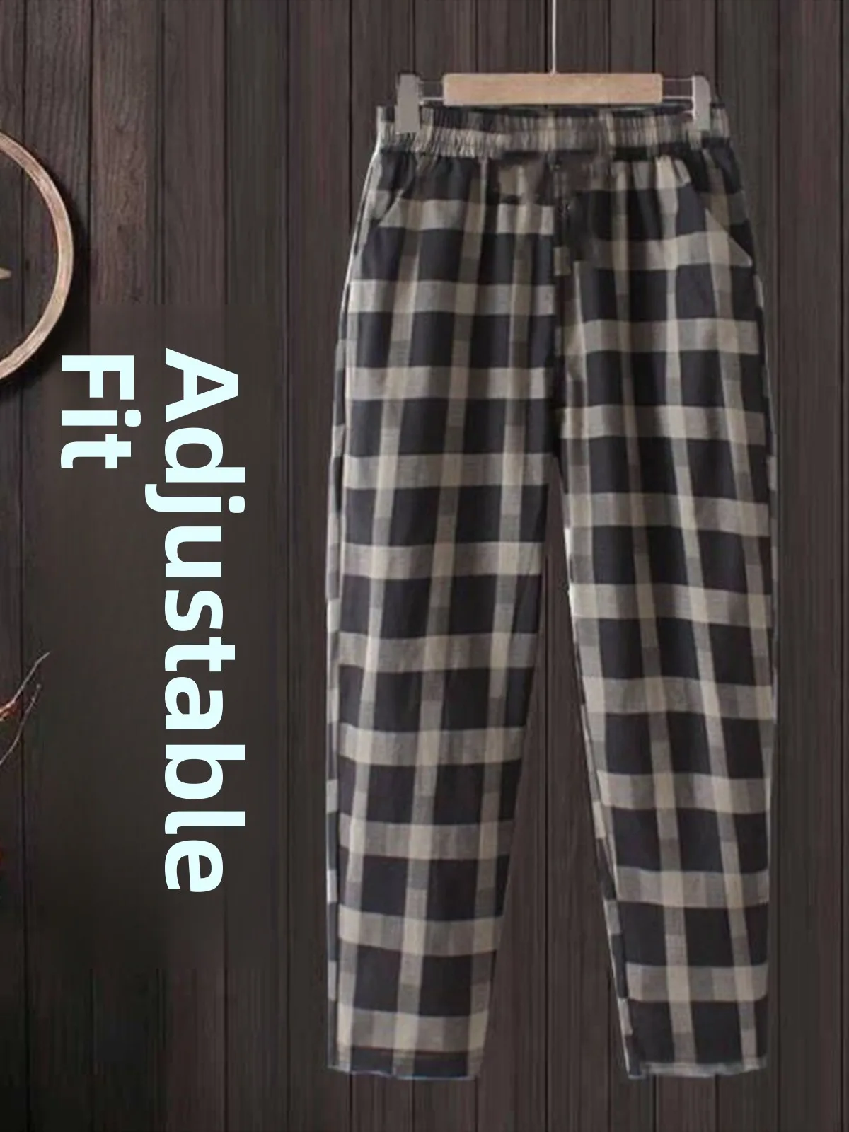 

Summer New Cotton Casual Pants Women's Thin Loose Print Plaid Harem Pants Fashion Slimming Nine-point Lantern Pants