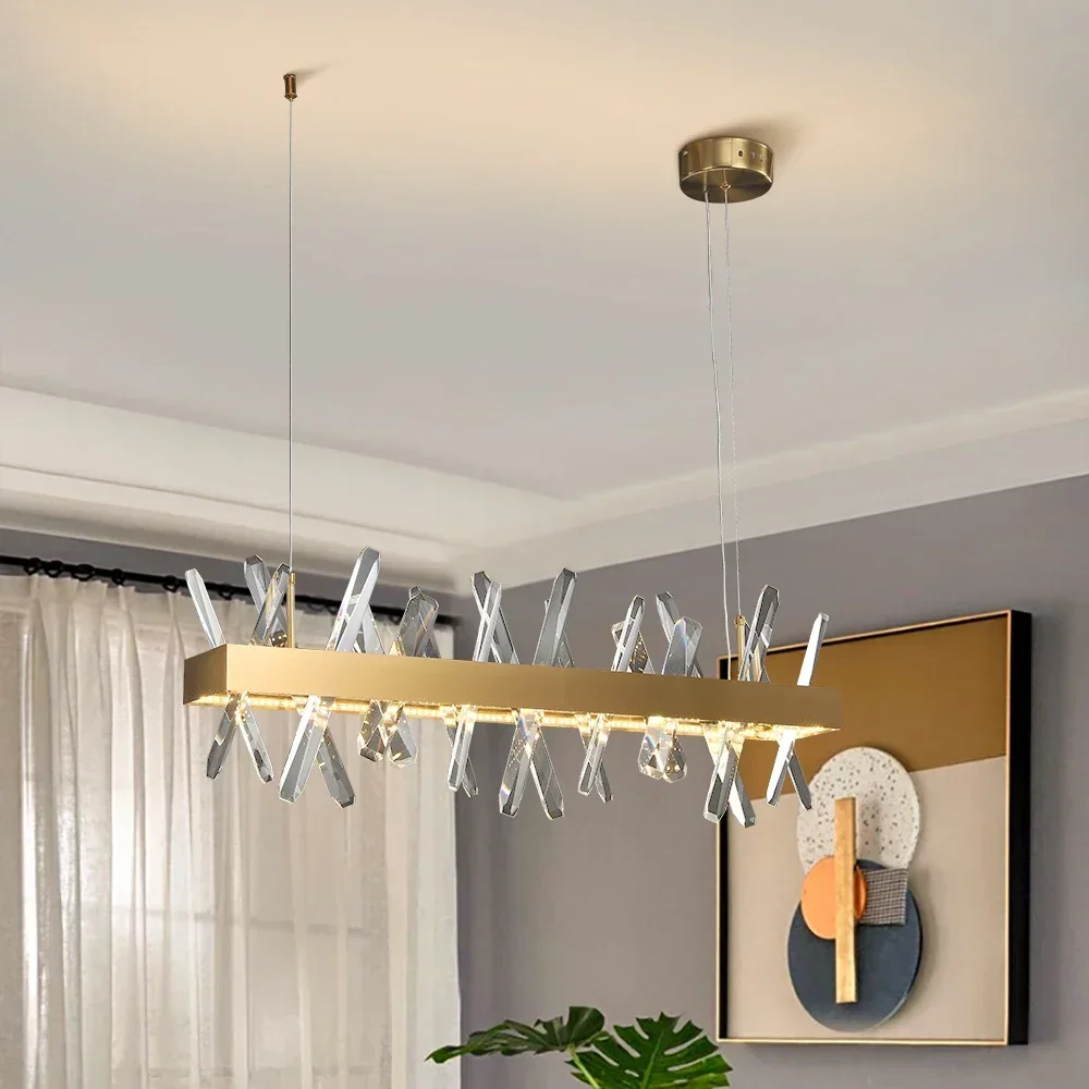 

Modern Rectangle Crystal Chandelier for Living Room Dining Room Kitchen Island Hanging Lamp Gold Led Chandeliers