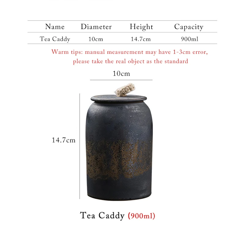 Retro Tea Caddy Vintage Tea Canister Ceramic Airtight Jar Storage Cans Box Tank Container Decorative Jar Sugar Bowl Stoneware