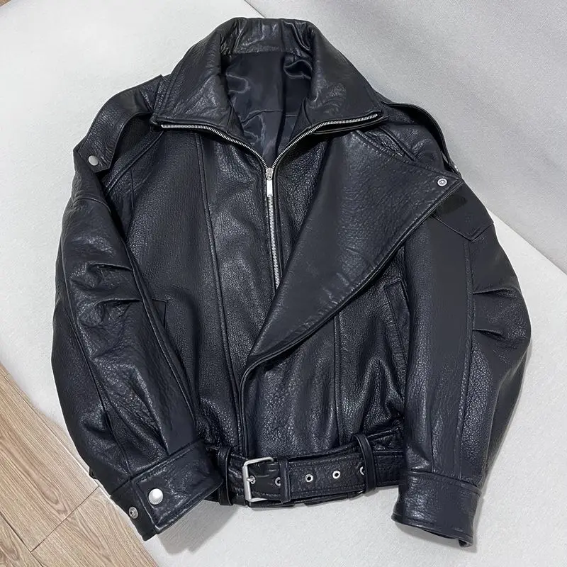 Natural Lambskin Leather  Jacket for Women, 100% Genuine leather Sheepskin Leather Women Coat, Long Sleeves, H805