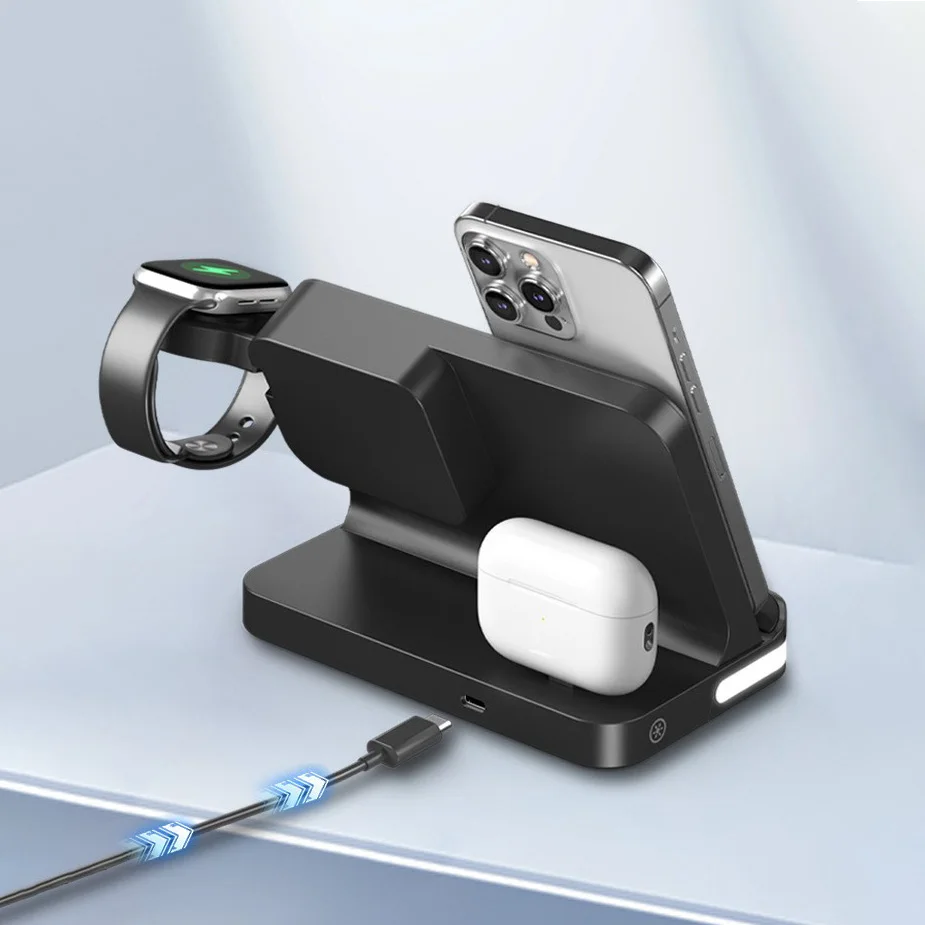 7-in-1 Alarm Clock Wireless Charger Station for Phone, Watch & Earbuds | Multi-Device Charging Dock for Home, Office & Travel