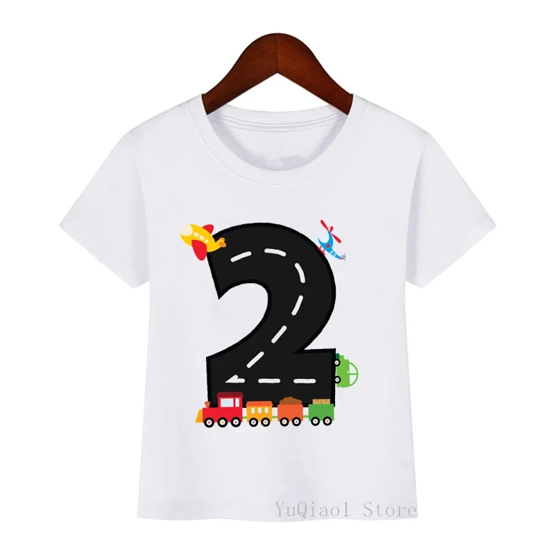 Children\'s Transportation Birthday Cotton T-shirt Airplane Train Vehicle Printed Graphic Boy Boy T-shirt Party Clothing Gift