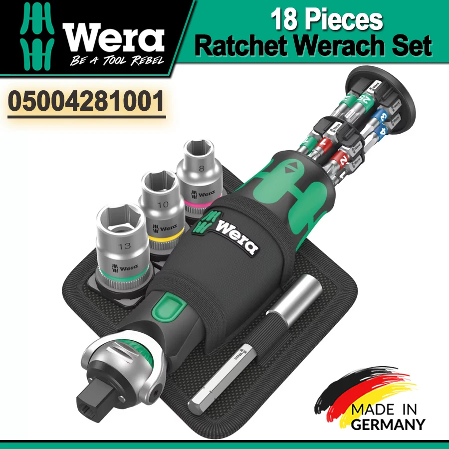 

Wera 18 Pieces Ratchet Socket Werach Set Black Green Pocket Set Imperial 2, 05004281001 8009 Zyklop