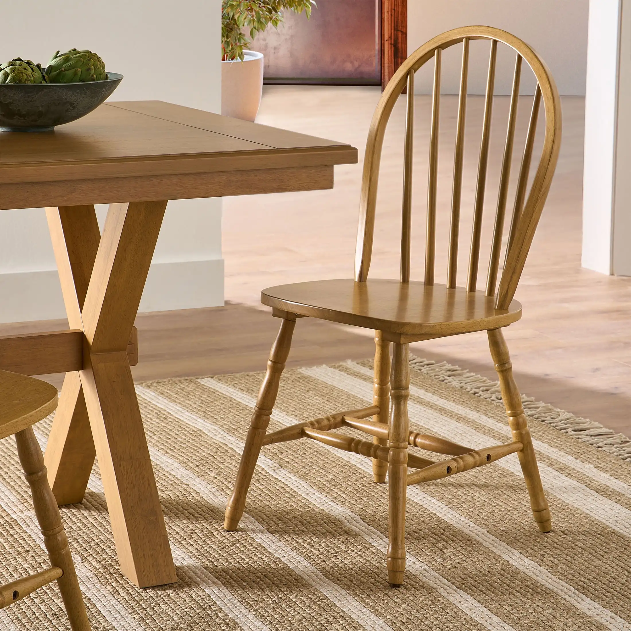 Autumn Lane Windsor Solid Wood Dining Chairs, Light Honey Finish, 2 Pack