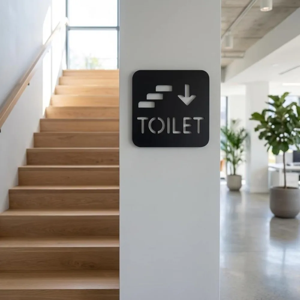Matte Black Down Arrow Toilet Sign, Modern WC Bathroom Door Marker