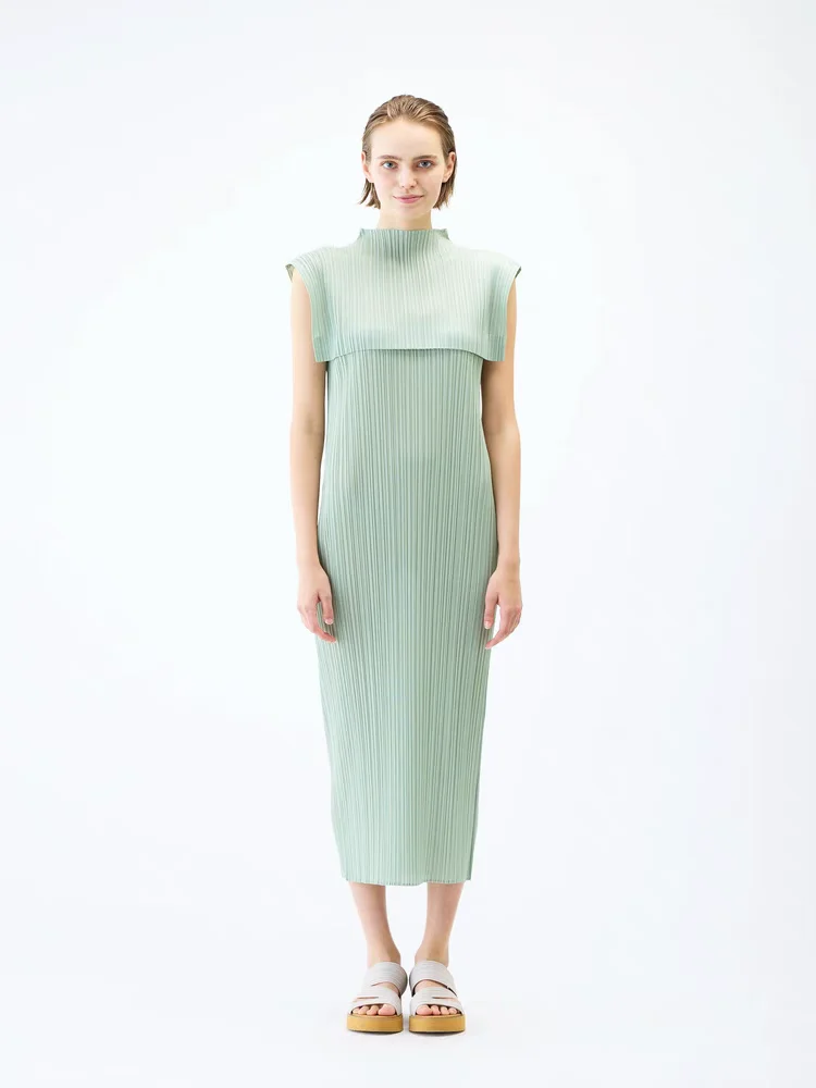 エレ スリミング ハイカラー マキシ丈ワンピース レディース おしゃれ プリーツ カラー 夏新作 シック ロングワンピース