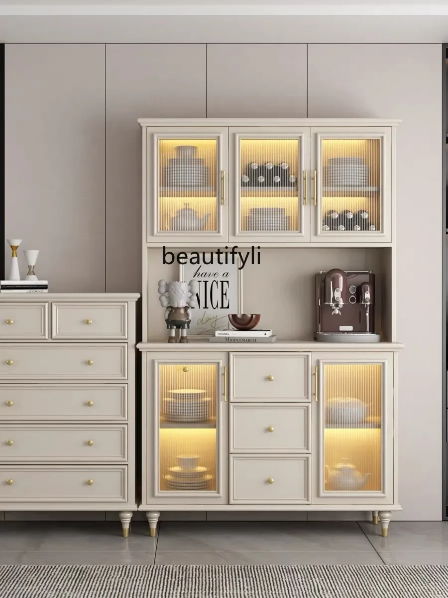 خزانة جانبية من الخشب الصلب الأمريكي، خزانة مشروبات جدارية مدمجة، خزانة شاي مطبخ فاخرة #5