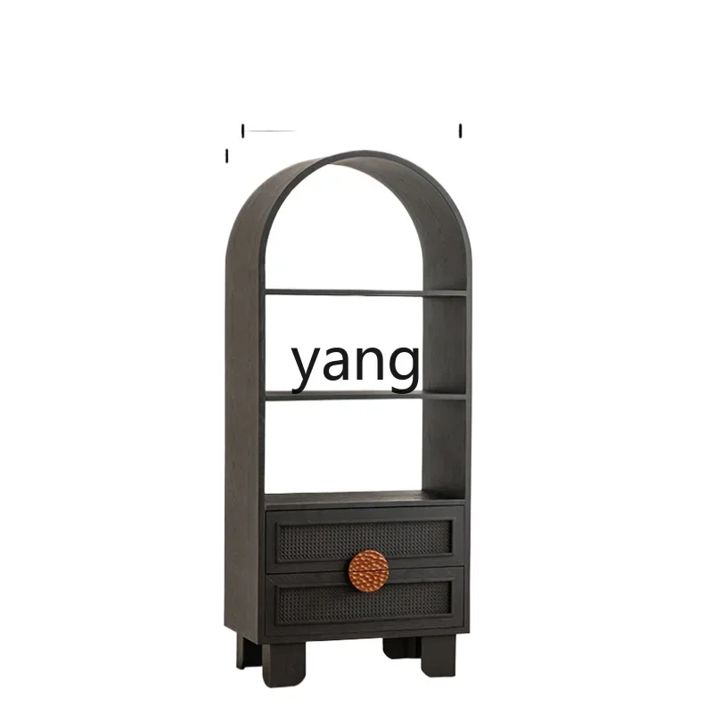 

Yjq New Chinese Retro Book Arch Integrated Wall Living Room Rattan Display Chinese Style Shelf