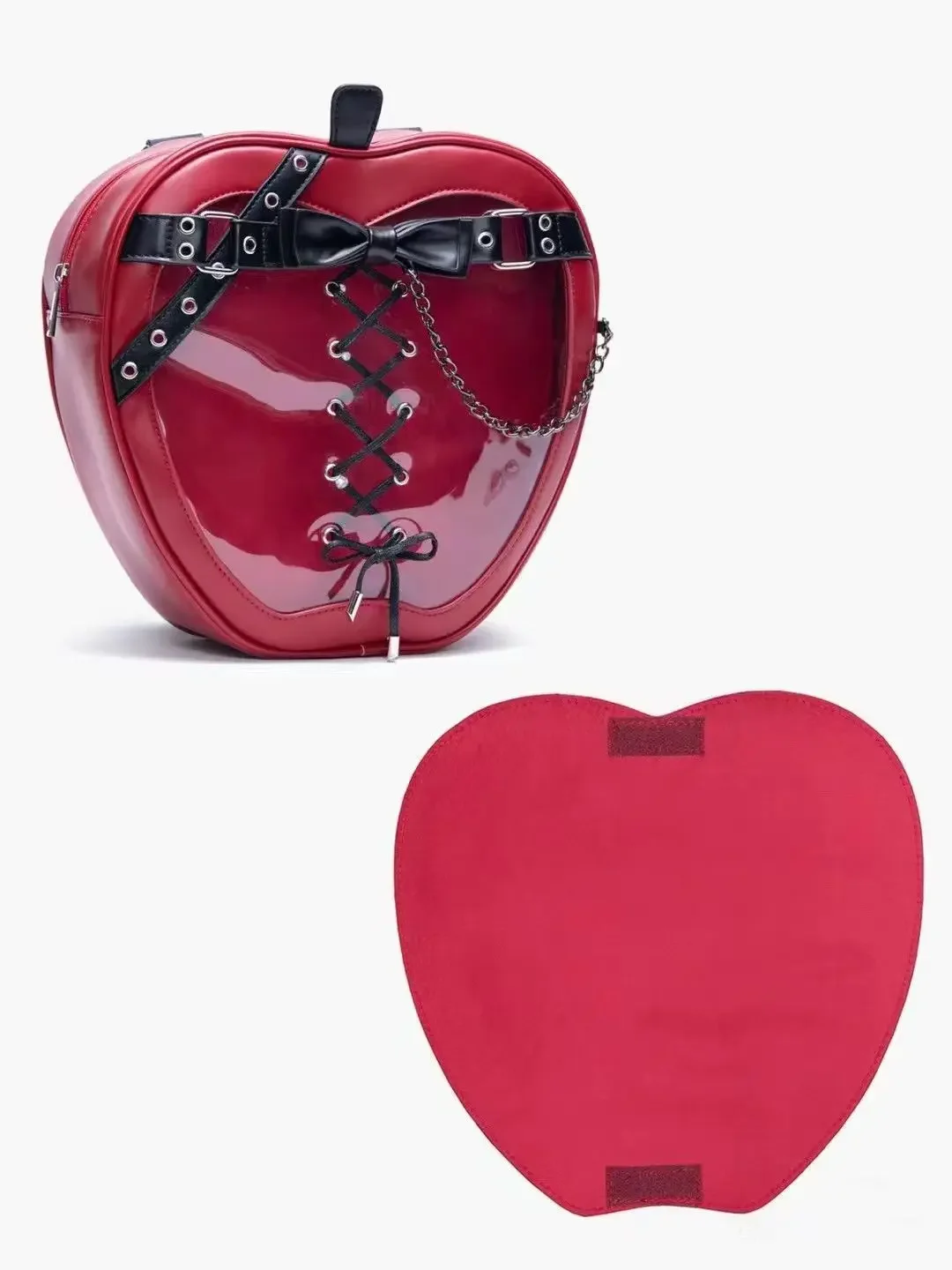 MBTI Design Apple Women Backpack Gothic Jk Girls Fashion High Street Female Backpack Red Punk Pu Leather Casual Aesthetic Bags