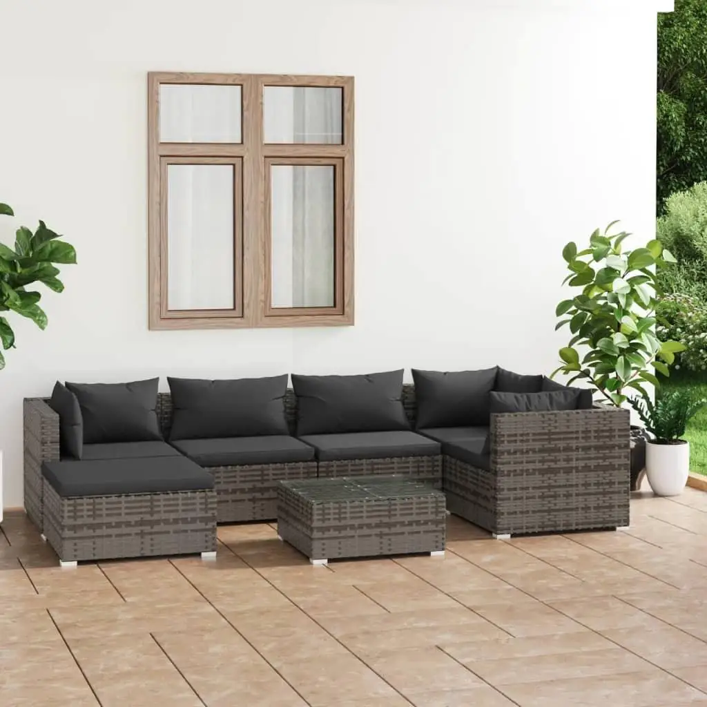 7-Piece Gray Poly Rattan Patio Lounge Set with Cushions - Outdoor Furniture for Perfect Relaxation