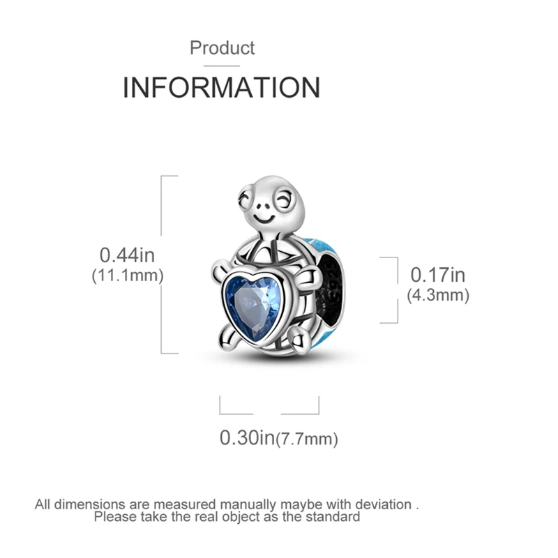 Charms Plata 925 Cute Chibi Style Blue Turtle Shape Charm Bead Fit 3mm Bracelets Necklace For Women Luxury DIY Fine Jewelry Gift view 5