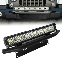 20 Inch LED Work Light + Bull Bar Front Bumper Number License Plate Frame Mount Holder Bracket For Offroad 4x4 Trucks SUV Car