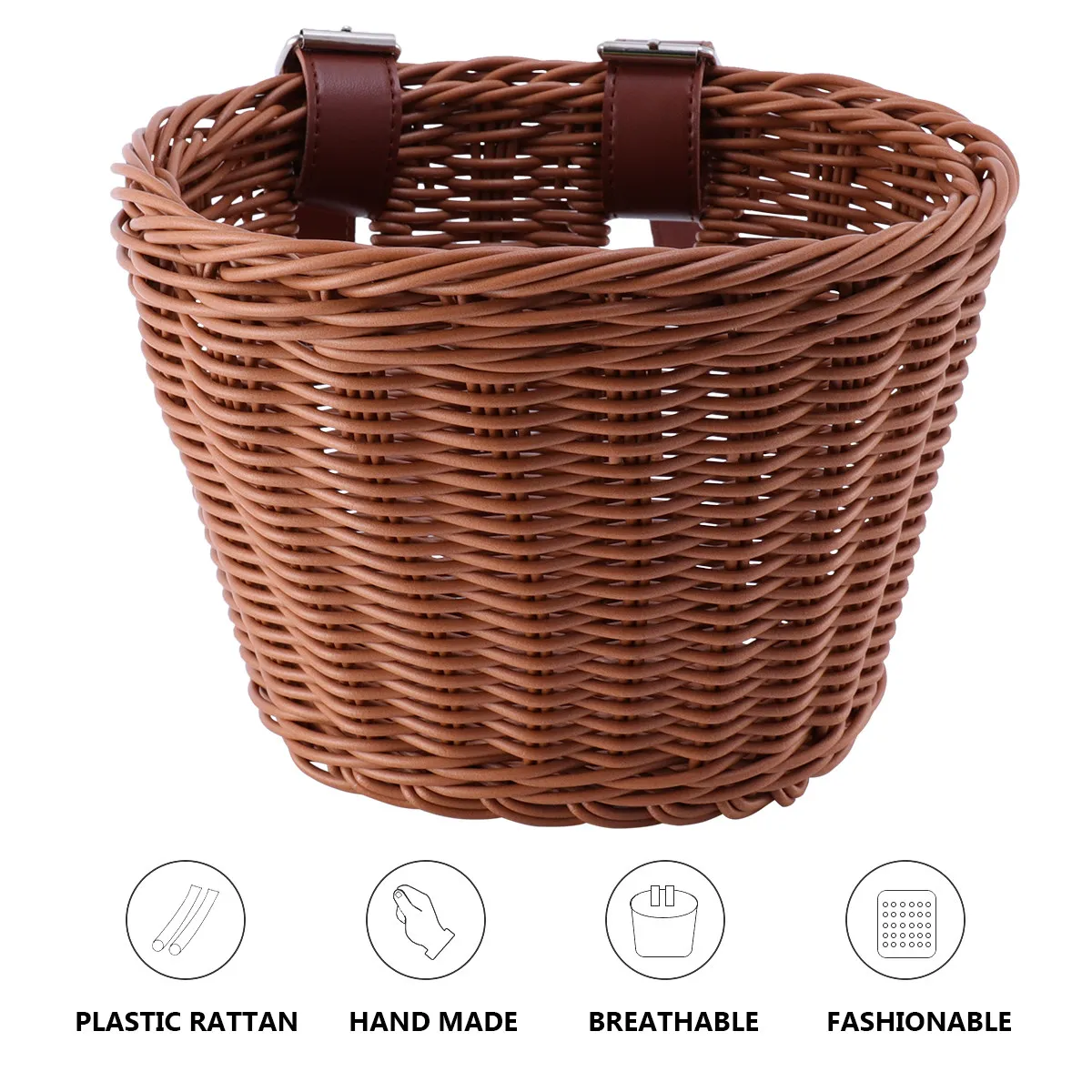 

1Pcs Front Bike Basket Plastic Storage Basket Retro Style Detachable Strap Mount Large Capacity Eco Friendly Cycling