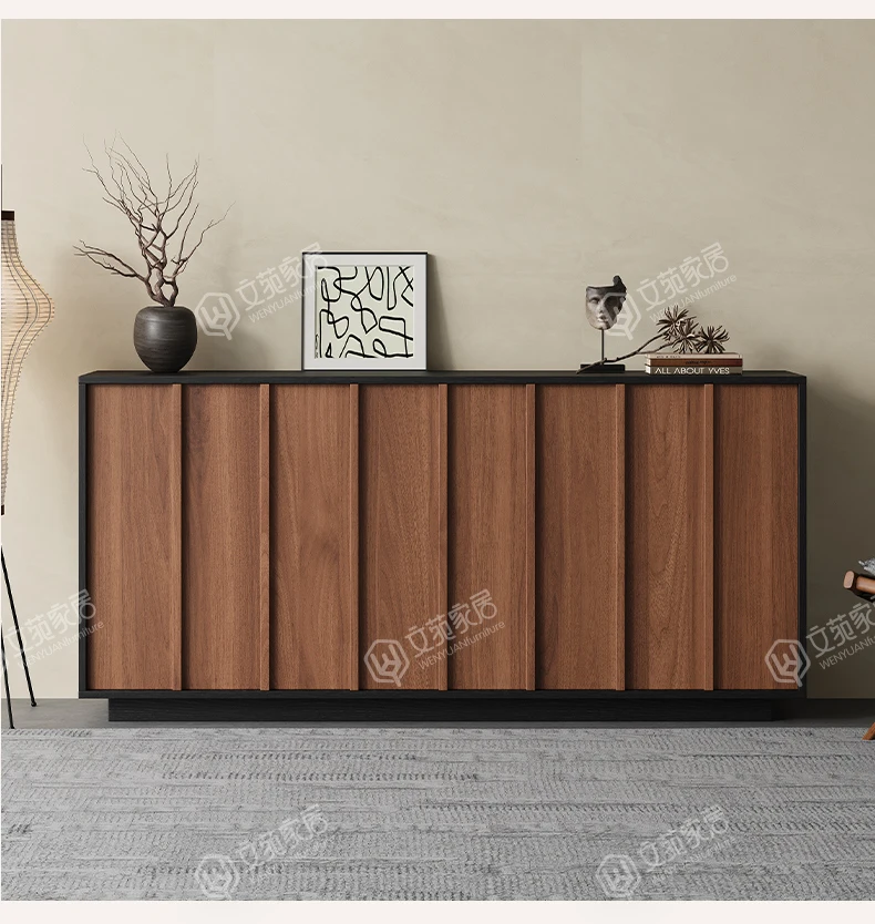 

Black walnut dining side cabinet, sofa back against floor locker, half-height solid wood tea rack 2025 new model