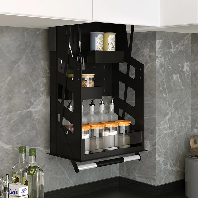 Pull-down vertical lift basket kitchen cabinet seasoning basket shallow cabinet