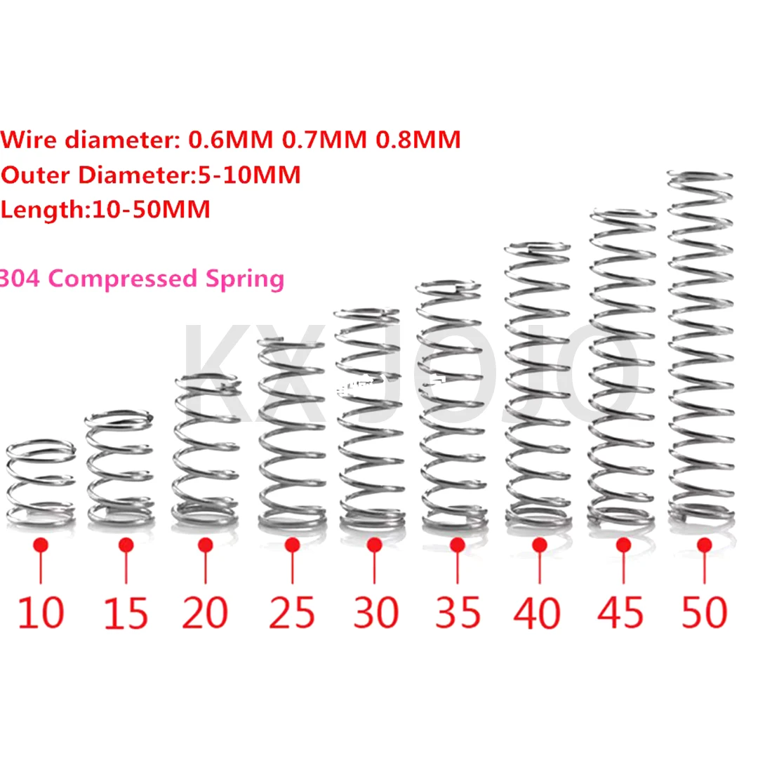 Stainless Steel Pressure Spring 304 Compression Return Line Diameter 0.6/0.7/0.8mm Length 10-50mm 10pcs