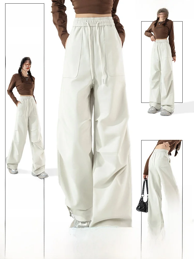 

Snow mid Flng Women's Spring Thin Casual Pants Korean Sle Lazy Paratrooper Trousers High Waist Wide Leg Home Leisure