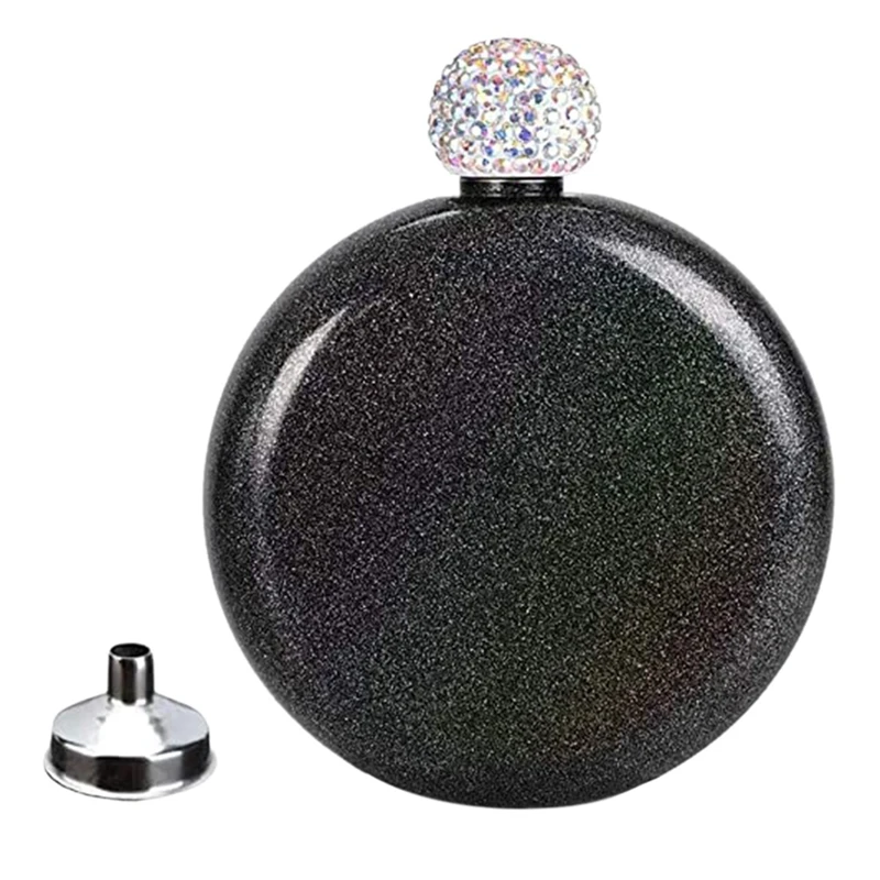 Cute Liquor Flask For Women,Pretty Glitter Coating Whiskey Steel Flasks,Shining Rhinestone Cap,5 Oz