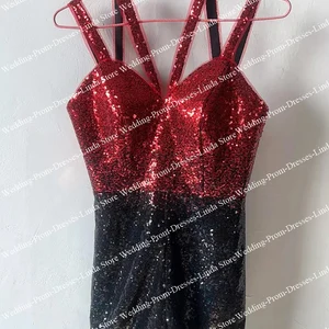 Women's Red and Black Cocktail Jumpsuit, Short Dresses for the Ball, V V, Mini sequins, Graduation Party, 2023 6 Main Sales Graduation Dress - №3
