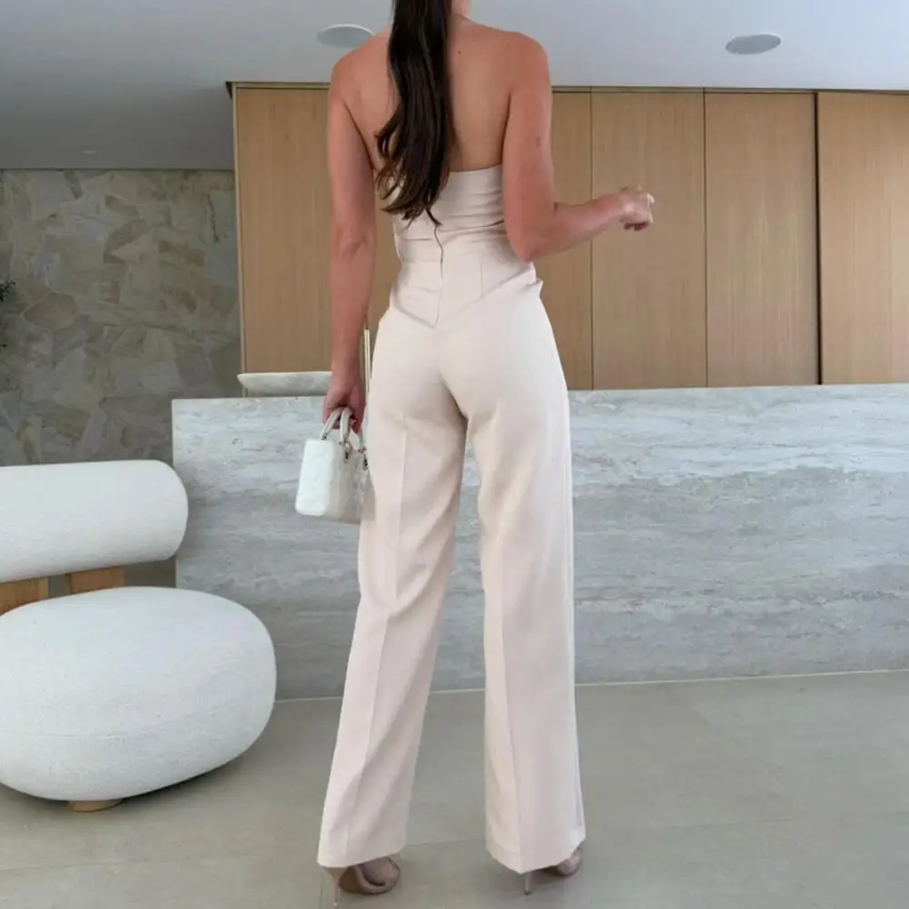 

Neck-lengthening Jumpsuit Elegant Women's Strapless Jumpsuit Stylish Off Shoulder Romper with High Waist Wide Leg Chic for Women