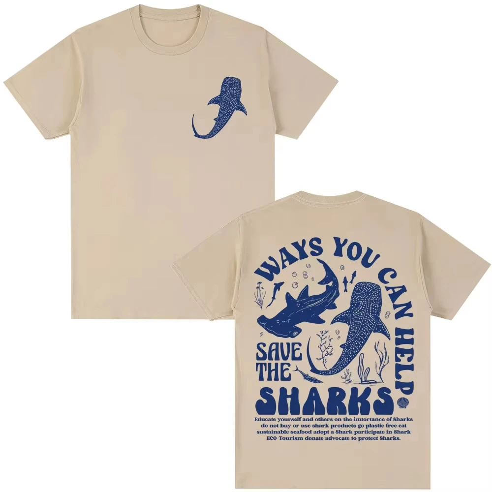 Save The Sharks Respect The Locals Graphic T Shirts Funny Ocean Men Women Aesthetic Short Sleeve Loose Cotton Casual Y2k T-shirt