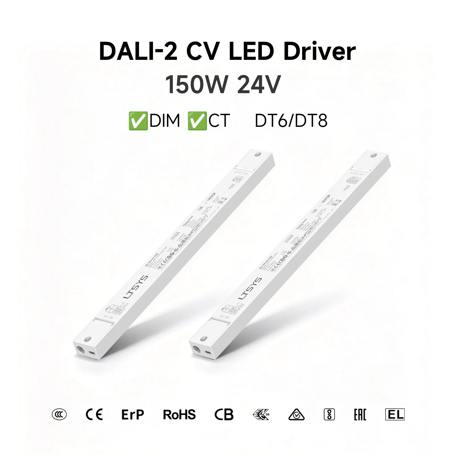 LTECH 150W 24V LED Driver DALI DIM/CCT 220-240V AC Smooth Tuning for Hotel Space Lighting DALI-2 DT6/DT8 Push DIM/CCT