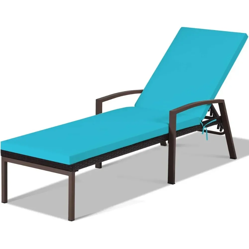 Patio Chaise Lounge Portable Folding Chairs Rattan Sun Lounger W/Cushion Camping Chair Turquoise Beach Fishing Outdoor Chair