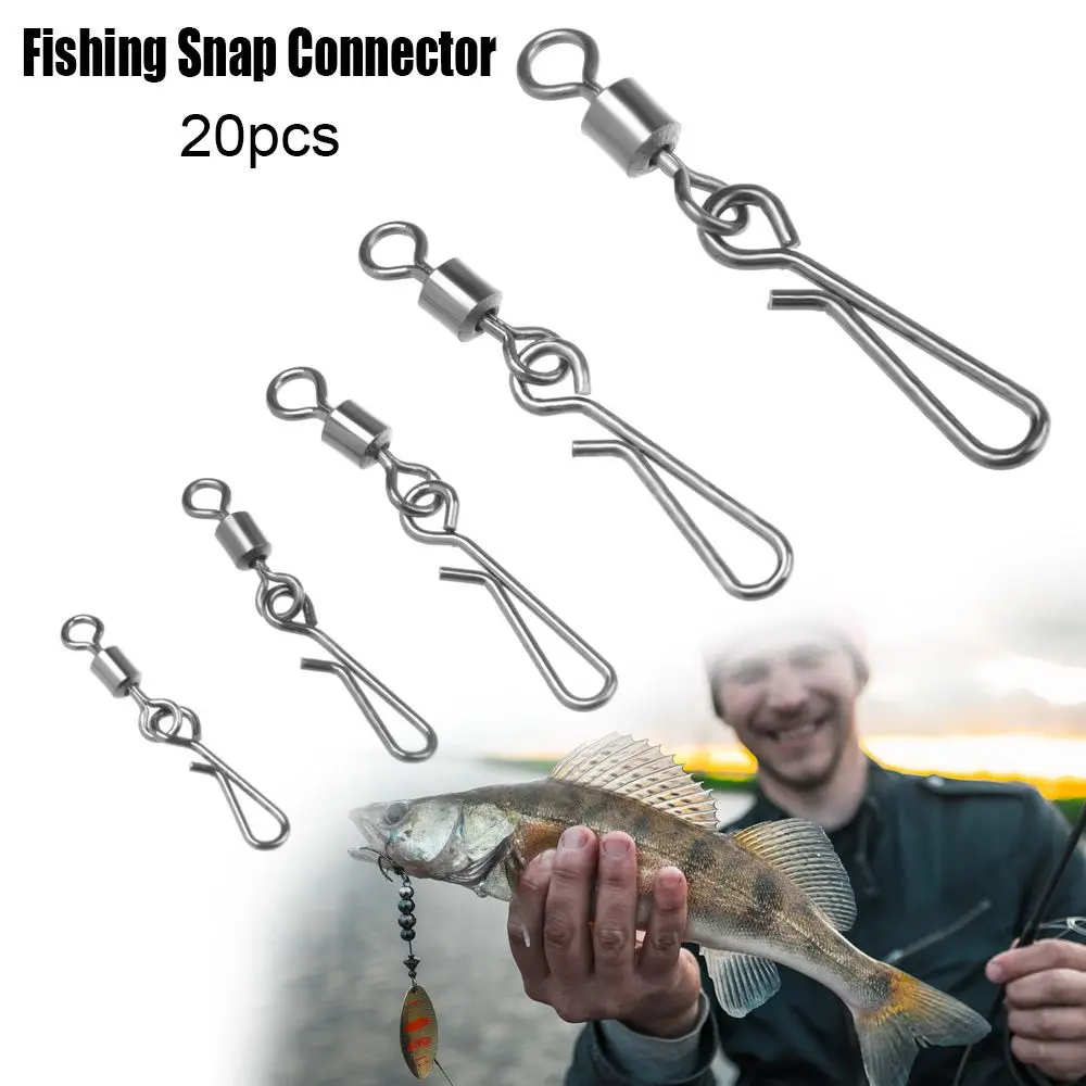 20Pcs 2 #-10 # connettore a scatto da pesca in acciaio inossidabile cuscinetto rotante girevole a scatto per gancio richiamo attrezzatura da pesca a sfera resistente