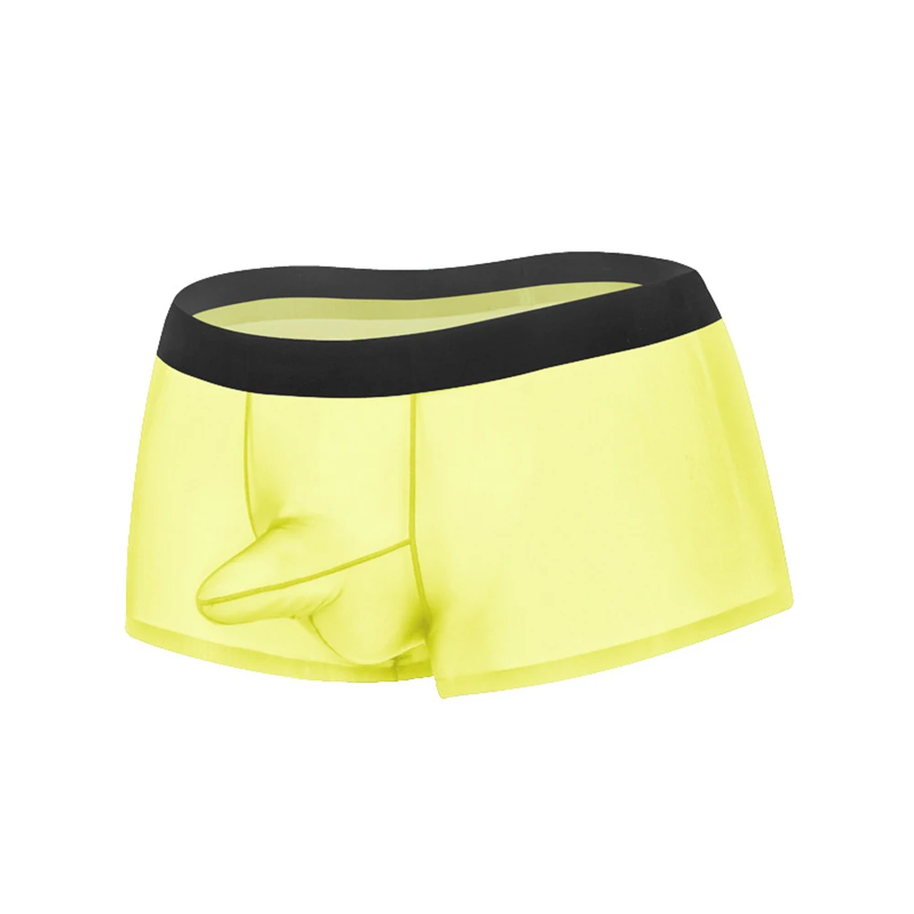 

Transparent Lingerie Mens Ice Silk Elastic Low Waist Boxer Briefs Underwear Breathable Long Bulge Pouch Shorts Boxers