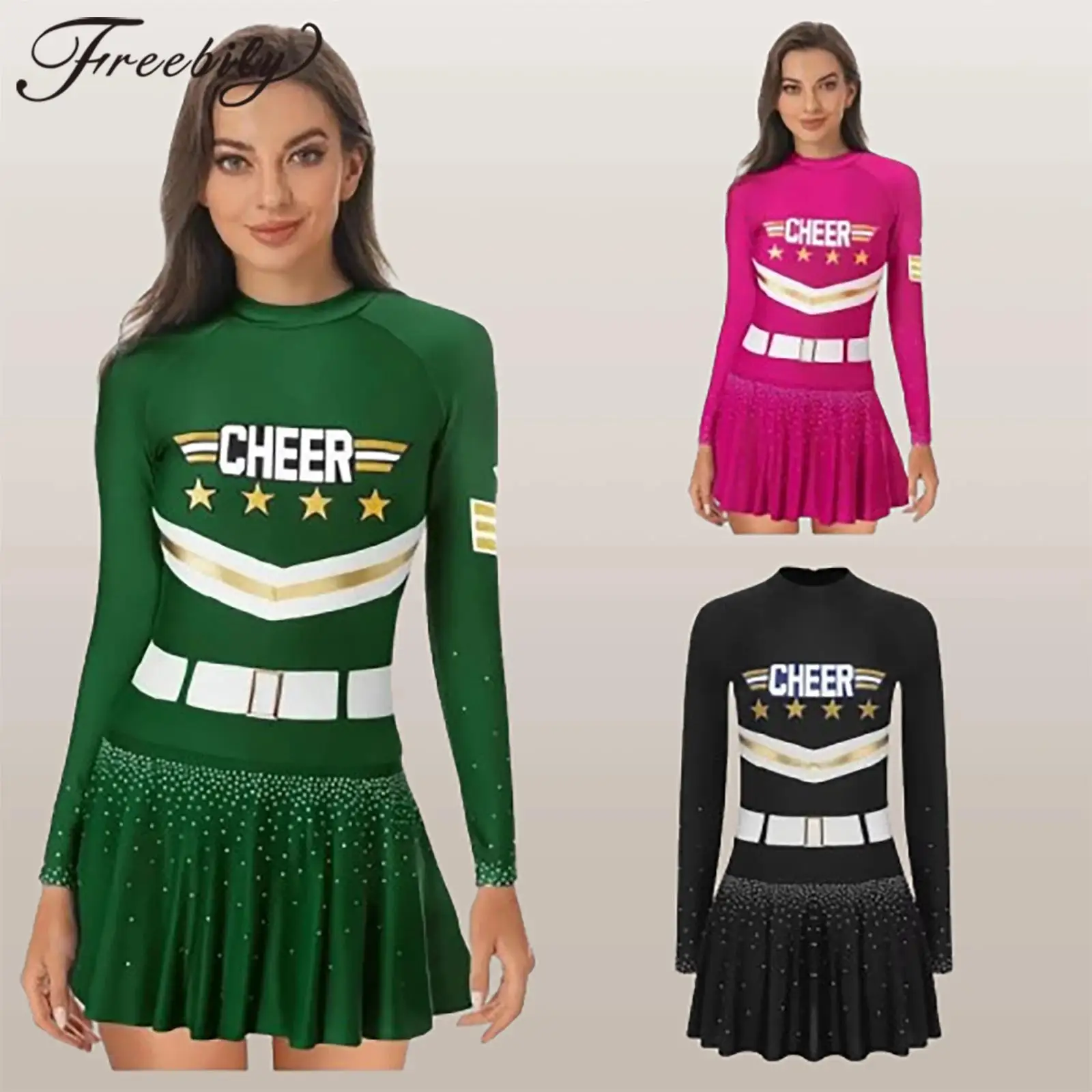 

Cheering Team Dress for Women Cheerleader Costume Girls Cheerlead Outfit Fashion School Uniform Femme Competition Teamwear
