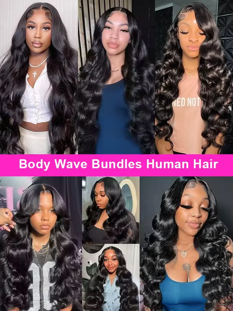 Объемная волна, девственные волосы, пучки человеческих волос, 100% необработанные наращивание волос, бразильское плетение, 3 пучка, настоящие человеческие волосы, натуральный черный