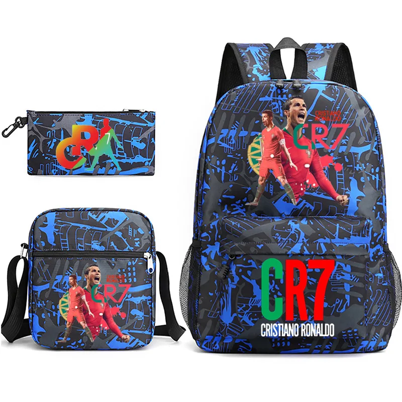 Football Ronaldo CR7 Backpack 3pcs/set School Bags for Girls Boy Laptop Travel Knapsack Women Rucksack Shoulder Bags Pen Case