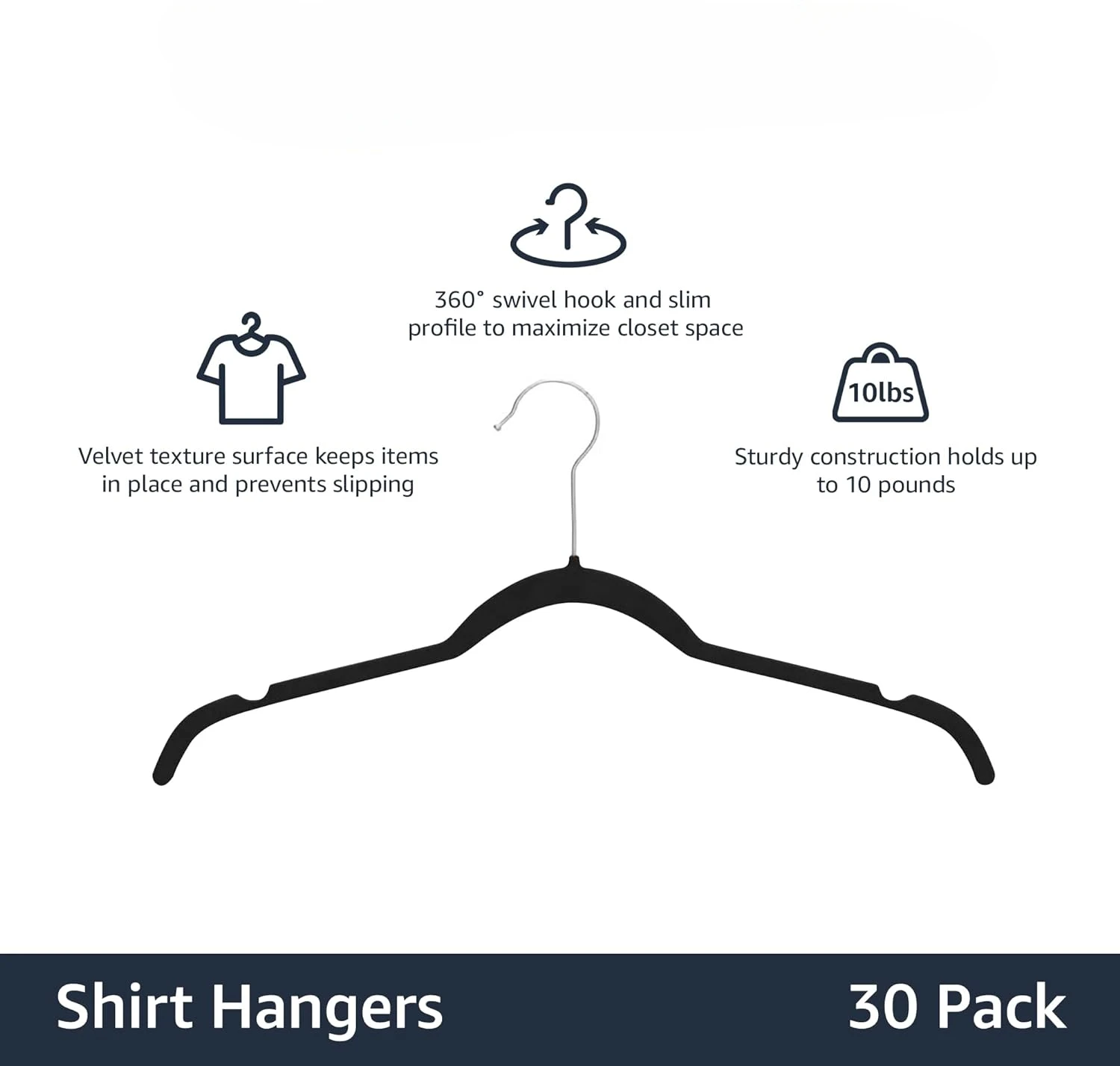 30 Pack Clothes Non-Slip Hangers, Sturdy Heavy Duty Coat Durable Suit for Space Saving Velvet, Non-Slip Shirt Clothes Hangers