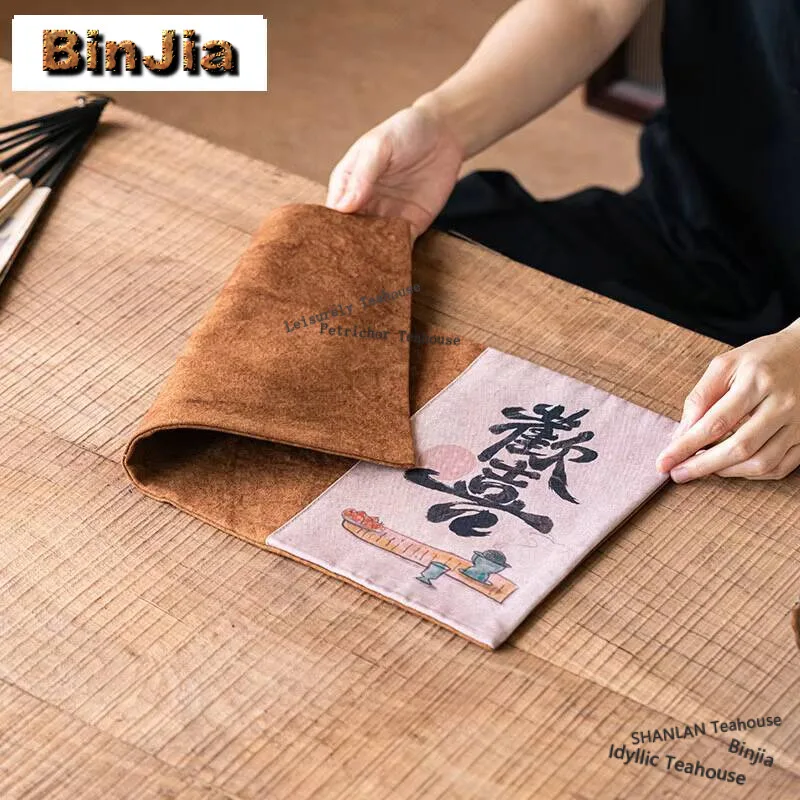 Retro Canvas Calligraphy Tea Banquet Table Flag Luxury Tea Room Tea Ceremony Accessories Dry Soaking Cloth Mat Tea Tablecloth view 5