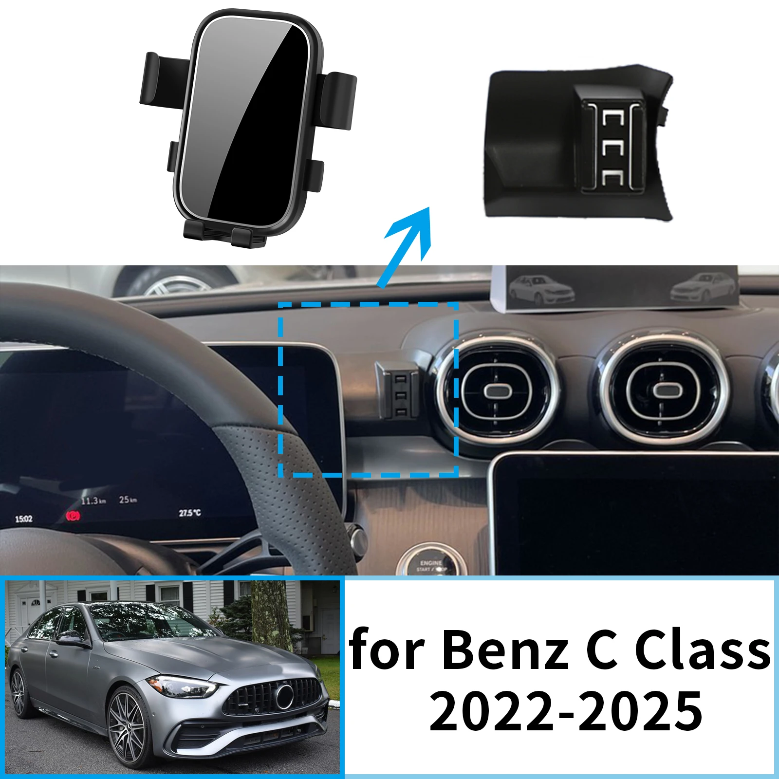 

Car Mobile Phone Holder for Mercedes Benz C Class 2022~2025 W206 C200 C260 C300 Navigation Stand Auto GPS Bracket Accessories
