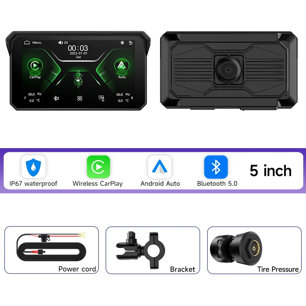 JIUYIN 5 inch draadloze CarPlay Moto Android Auto draagbare digitale motorfiets dashboard GPS motorfiets navigatie display scherm