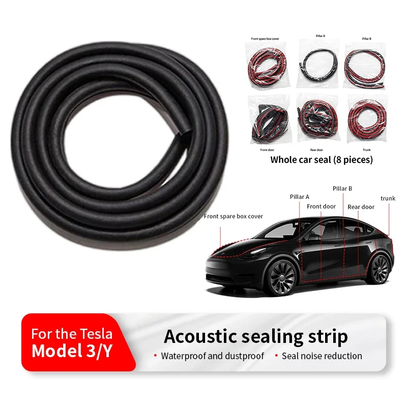 Body Sealing Strip , Rubber Auto Door Seal Strips Kit for Tesla Model Y – Soundproof & Noise Reduction Car Sealing Trim Tape