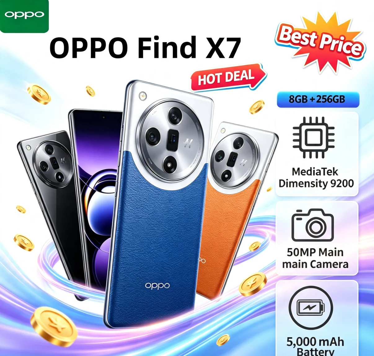 2026 Official New OPPO Find X7 5G Unlocked Smartphone 6.78 Inch Large Display Dimensity 9300 Flagship Chip 50MP High-definition