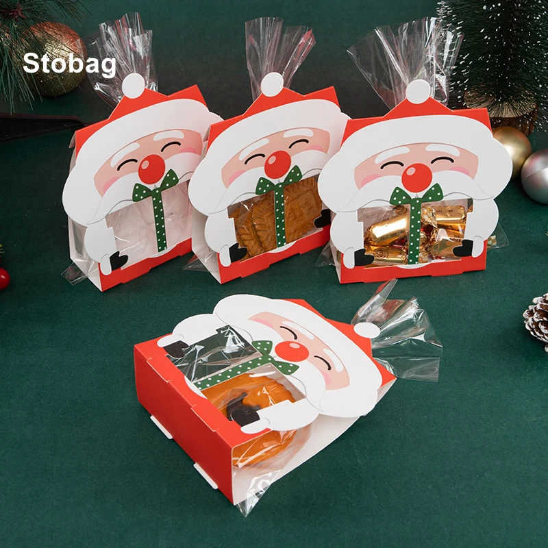 StoBag 40pcs New Year Marry Christmas Bags Gift Packaging Candy Cookies Santa Claus Supplies Handmade Kids Happy Party Favors