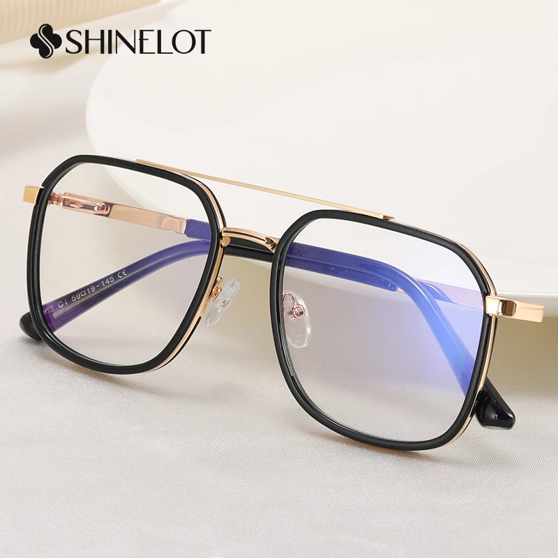 82063 Men Science Geek Double Bridge Eyeglasses Frame Male College Students Glasses High End Eyewear Boyfriend Gift view 2