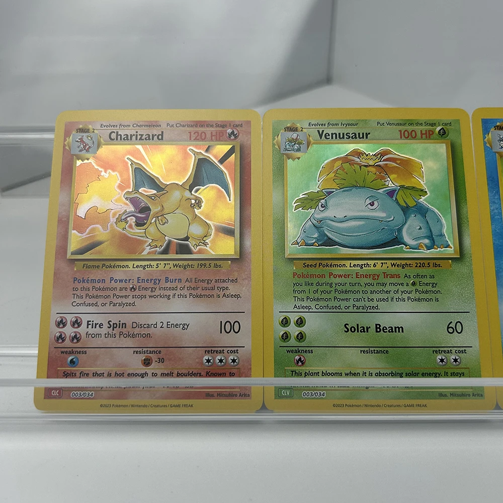 3er-Set Charizard Venusaur Blastoise DIY Anime Proxy PTCG Sammelkarten Englische Holo-Flash-Karten für Sammler – Detail 3