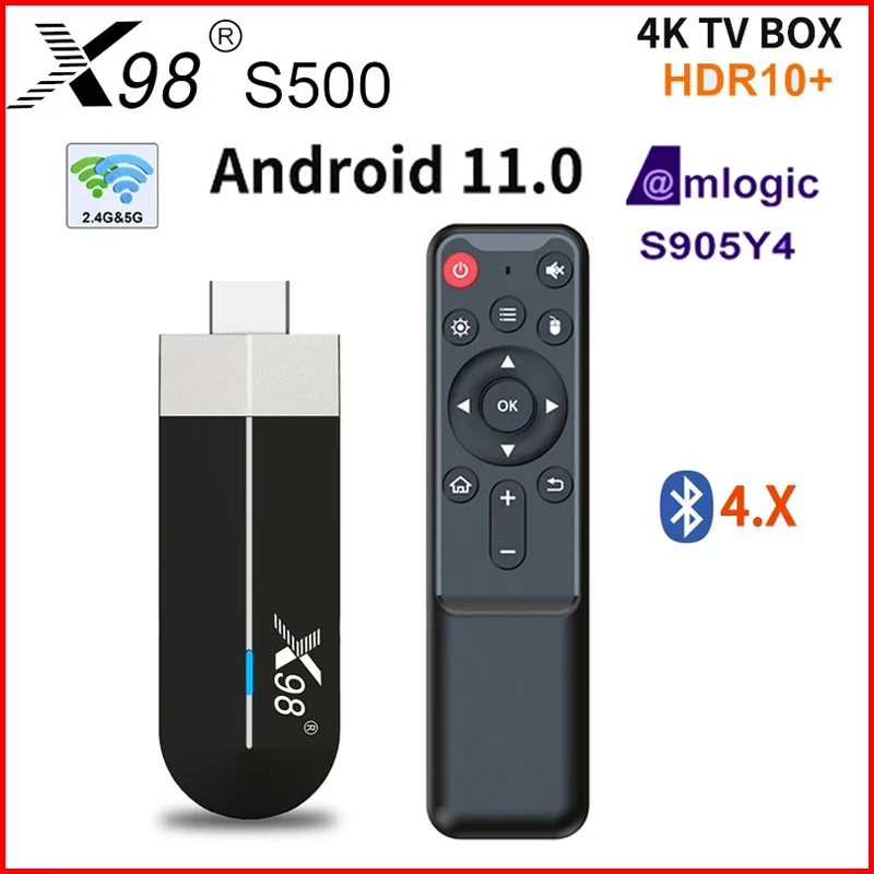 X98 S500 MINI TV Stick 4G 32G AV1 Android 11 Amlogic S905Y4 Quad Core 4K 60fps H.265 2.4G/5G WIFI BT Youtube TV Box Media Player