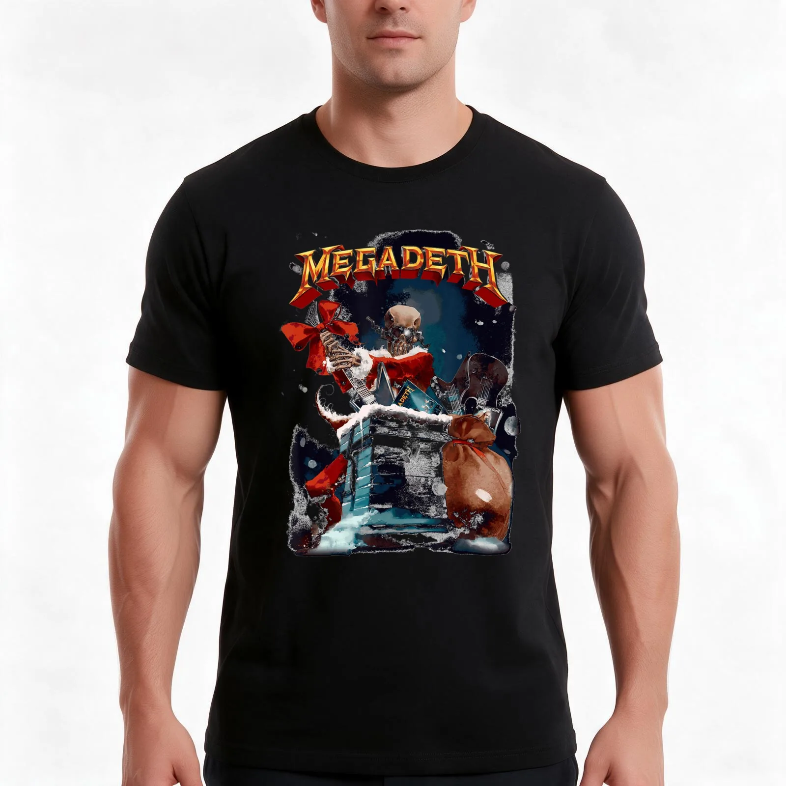 Mega Death Santa Vic Chimney Holiday T-Shirt, Summer Casual Cotton Tee, Oversized Streetwear Tops, Vintage Graphic Print