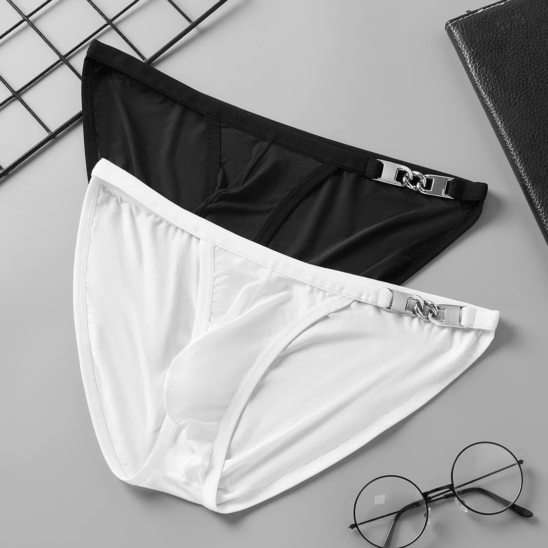 Men's Underwear Metal Decoration Ultra-thin Breathable U-Convex Low-rise Triangle Pants Briefs